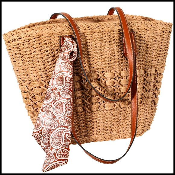 Handbags - Woven Straw Tote Bag Boho Chic Summer Beach Handbag Large Capacity